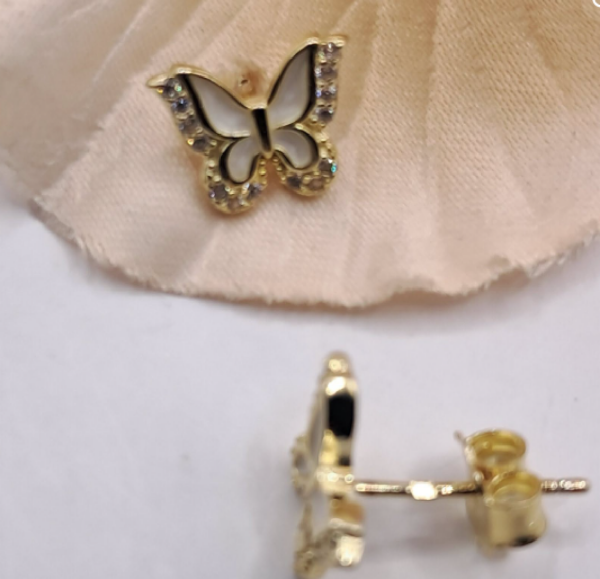 Imagem de Brincos em Prata dourada com Zirconias e Madreperola